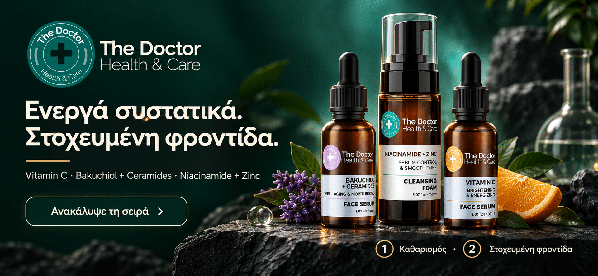 The Doctor Health & Care: ορός Vitamin C, ορός Bakuchiol + Ceramides και αφρός καθαρισμού Niacinamide + Zinc – ενεργά συστατικά, στοχευμένη φροντίδα